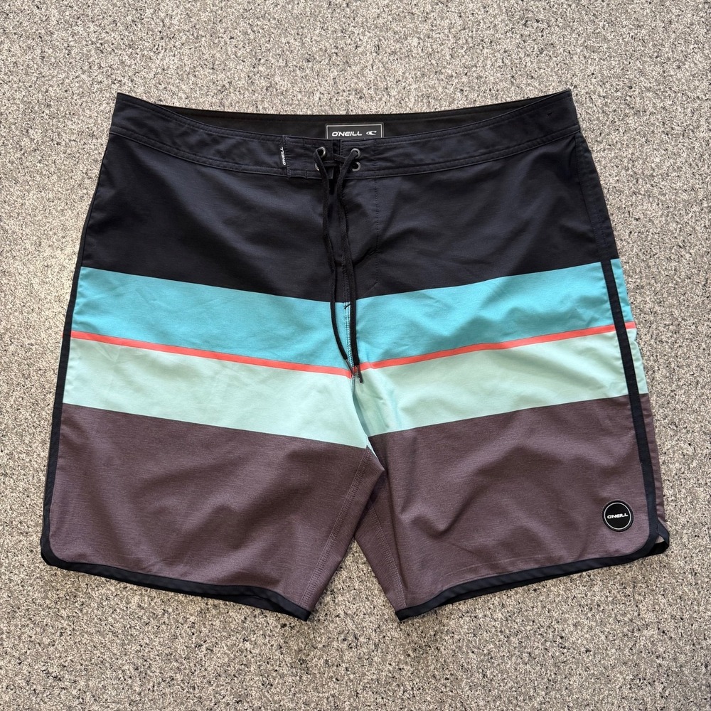 O'Neill Boardshorts Mens 40 Striped Colorblock Stretch Swim Shorts 20" Outseam